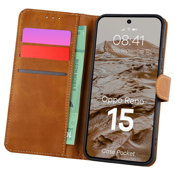 Калъф, Bizon Case Pocket за Oppo Reno15, Кафяви