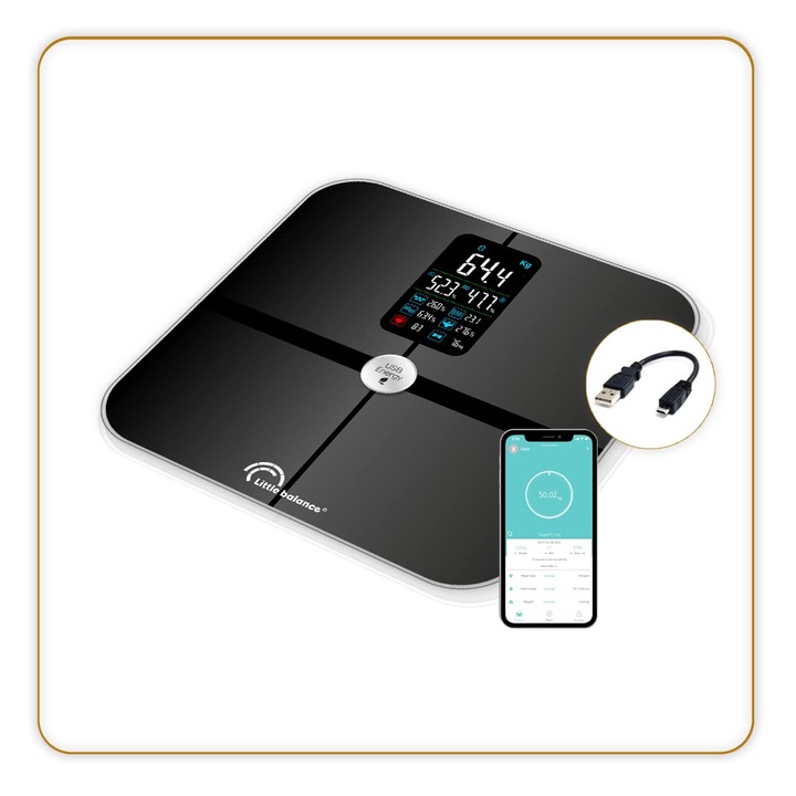 Cantar corporal electronic Little Balance 8415, sticla securizată, negru, 180kg