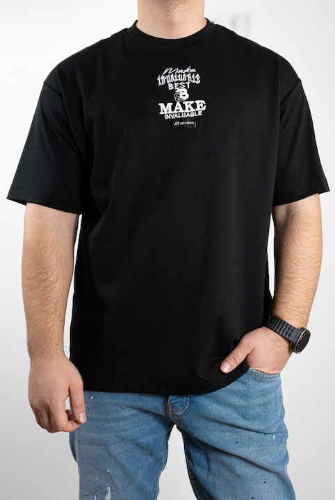 Tricou barbati, oversize, 1639, detalii brodate, bumbac, Negru