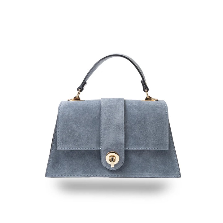 Világoskék színű, valódi bőrből készült női táska Verona