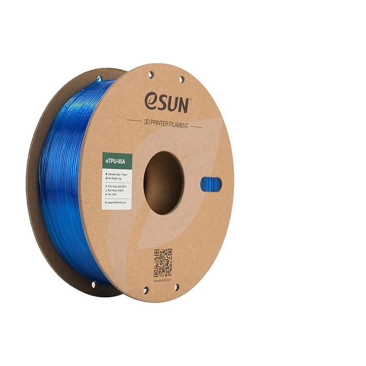 Filament 3D, rugalmas anyag, nagy átlátszóság, átlátszó kék, 1,75 mm