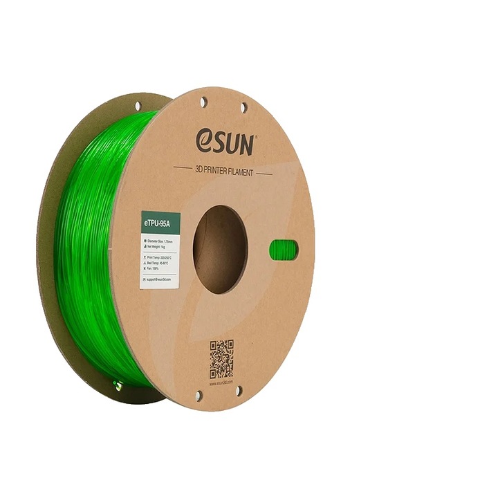 Filament 3D, TPU 95A, nagy rugalmasság, átlátszó zöld