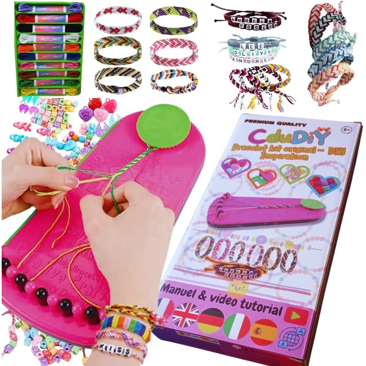 Set Creativ Bratari Prietenie, Cdudiy, DIY, instructiuni germana, multicolor, pentru 8 ani+