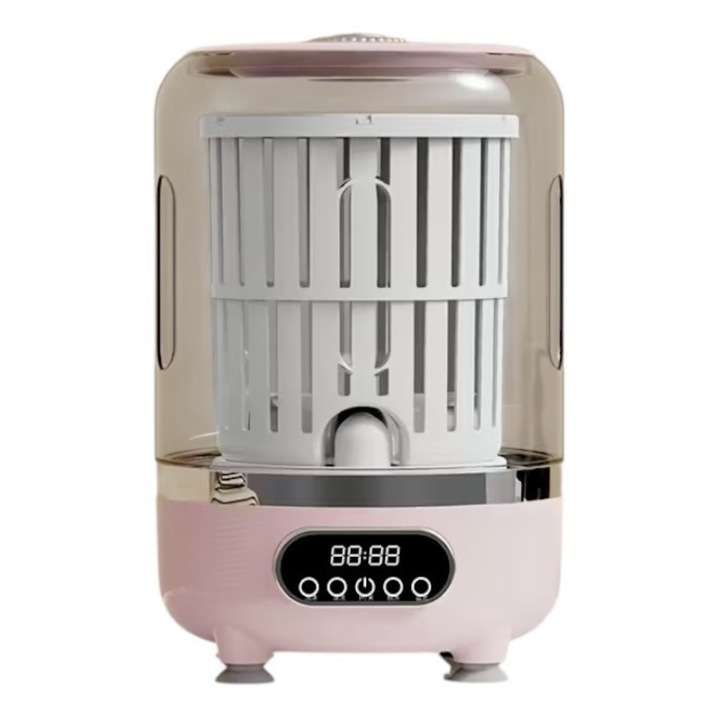 Мини преносима пералня 3L, Измиване и центрофугиране, Двупосочно въртене, Стерилизация със синя светлина, Идеална за бельо и чорапи, Компактна, Розова