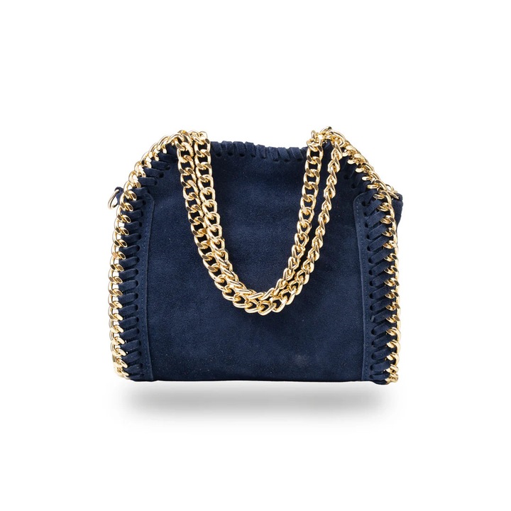 Ilona valódi sötétkék bőrből készült női táska