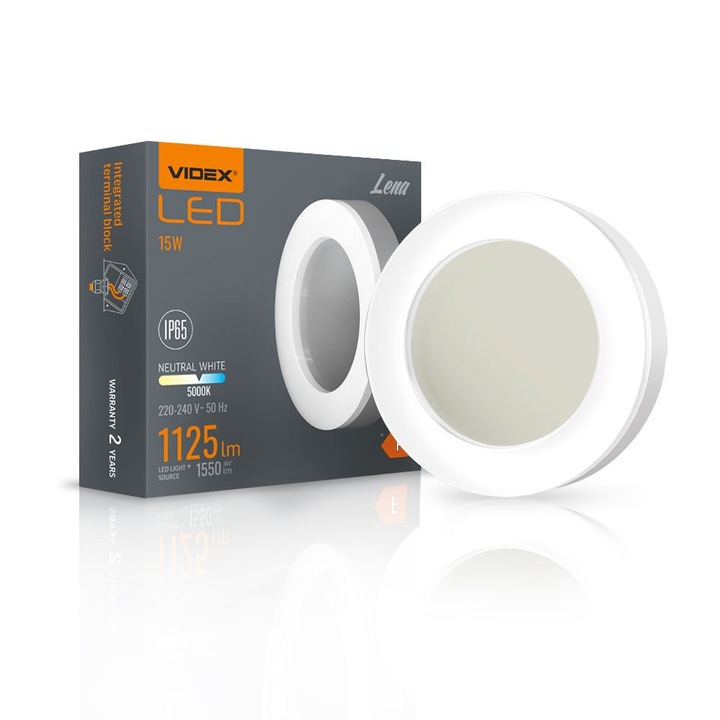 VIDEX LED mennyezeti lámpa 15W, fehér, IP65, 190x190x42mm, modern design
