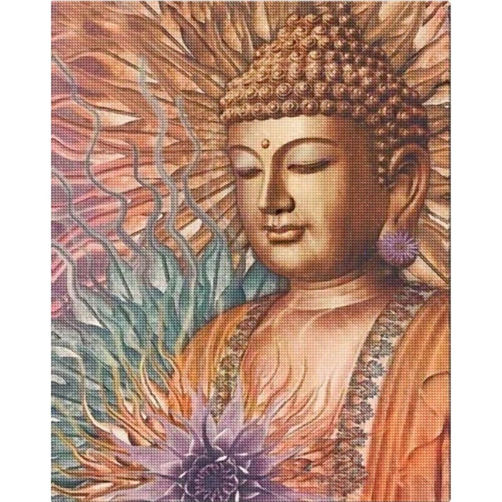 Set goblen cu diamante Figured'Art Buddha, 40x50cm, cristale multicolore, fara sasiu