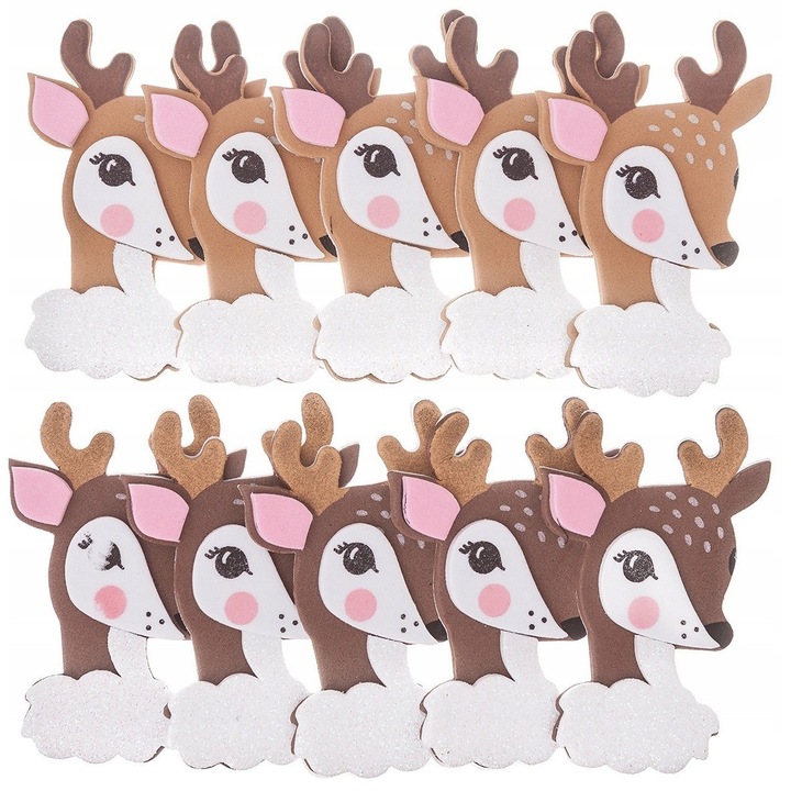 Set de 10 stickere decorative 3D din spuma cu sclipici, maro, 6x4cm