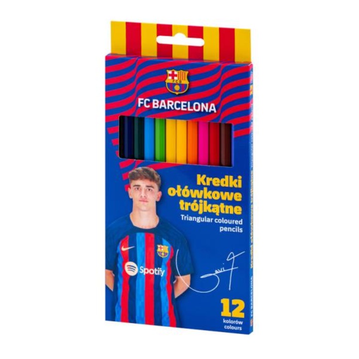 Set Creioane Triunghiulare FC Barcelona, 12 culori, design ergonomic, sigur pentru copii