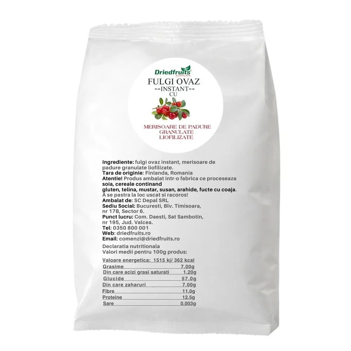 Fulgi de ovaz instant cu merisoare liofilizate, 500 g