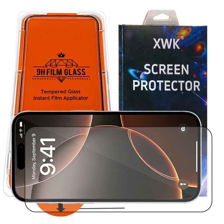 XWK® Folie protectie telefon 9h, sticla securizata, transparenta, antisoc, pentru iPhone 15