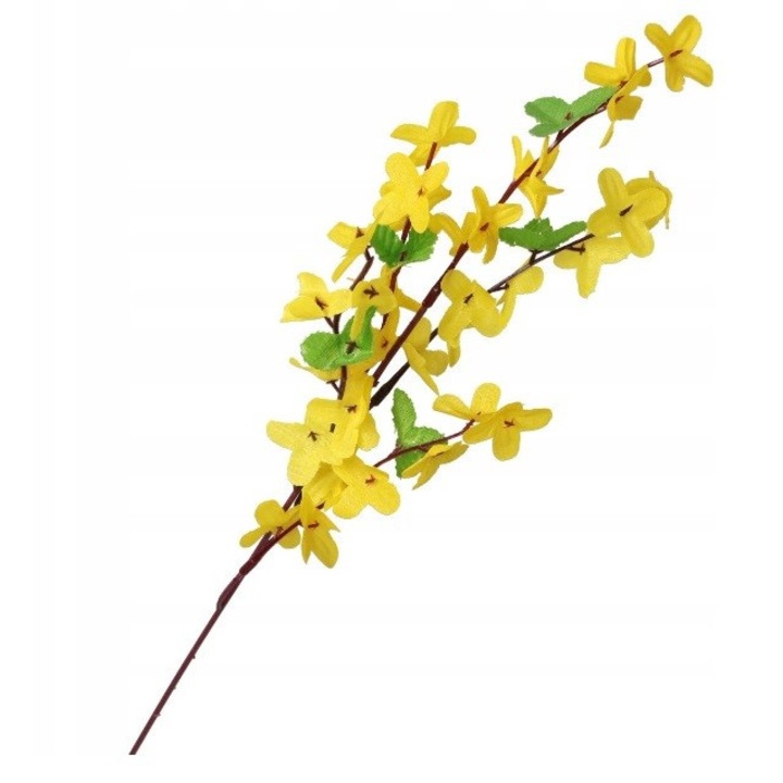 Ramura decorativa cu flori de forsythia, 52cm, galben