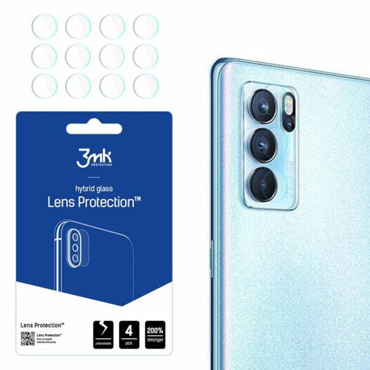 Protectie lentila 3MK pentru Oppo Reno 6 Pro, set 4 bucati, transparent