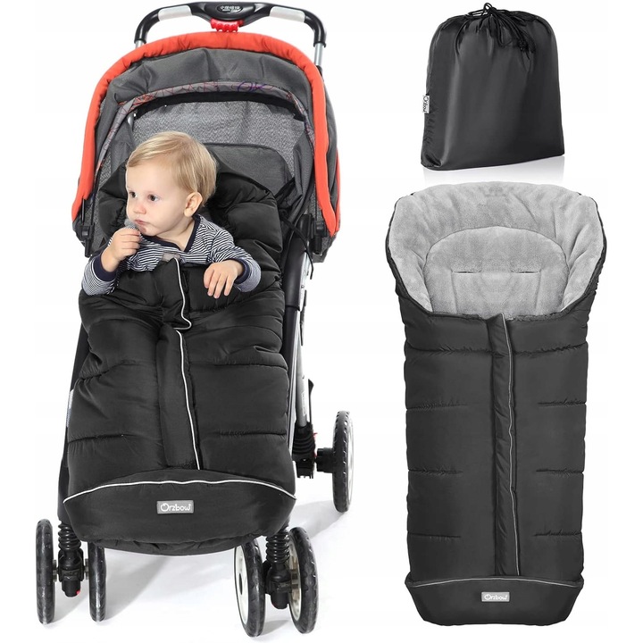 Sac de dormit universal pentru carucior, antracit, 97x45cm, impermeabil, captusit cu bumbac