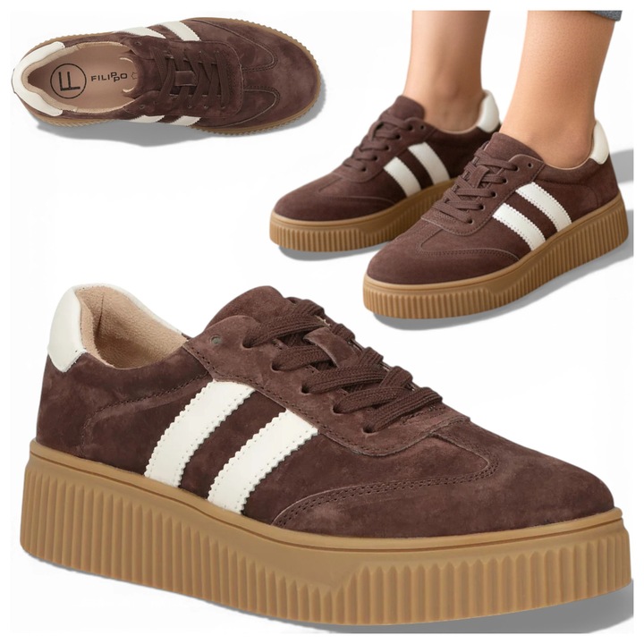 Pantofi Sport Dama, Filippo, Piele Naturala, Maro, Comozi, Talpa Inalta, Negru