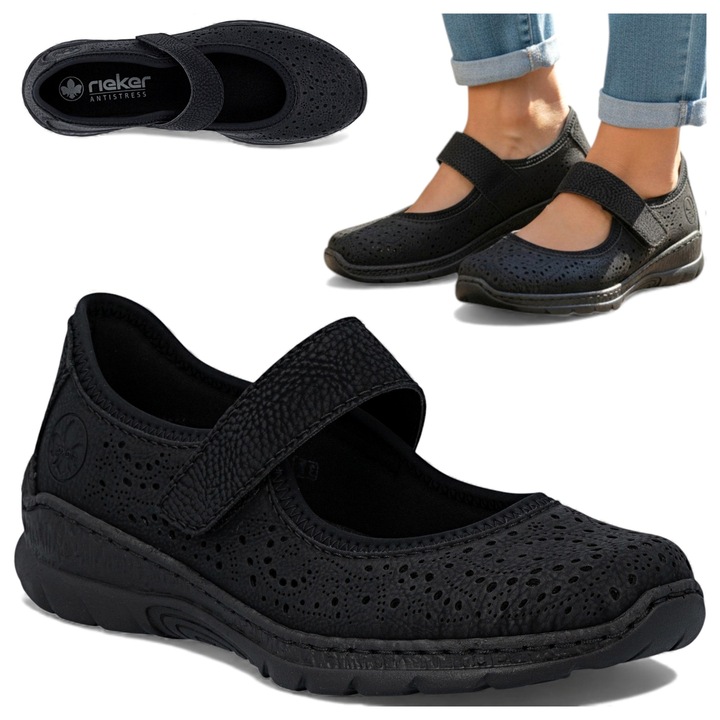 Balerini Dama, Rieker, Stil Sportiv, Comozi, Slip-On, Negri, Cu Bareta Velcro 38