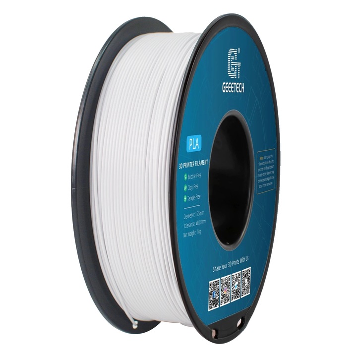 Filament 3D, PLA biodegradabil, alb, 1.75mm, 1kg