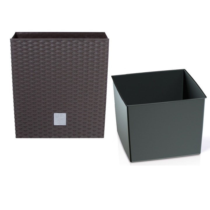 Ghiveci Prosperplast RATO DRTS225L set cu insert, 22,5x21x23cm, 10l, plastic, marime medie, culoare umbra