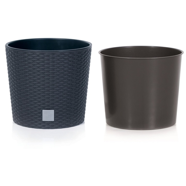 Ghiveci Prosperplast Rato Round DRTUS300L, antracit, 30x27cm, set cu inaltime interioara 24,5cm