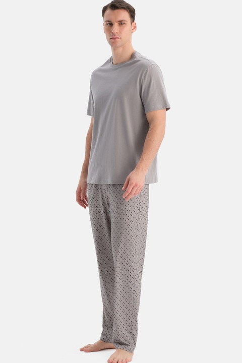 DAGI, Pijama de bumbac cu model, Gri deschis