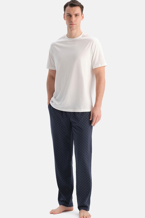 DAGI, Pijama de bumbac cu buline, Alb/Bleumarin