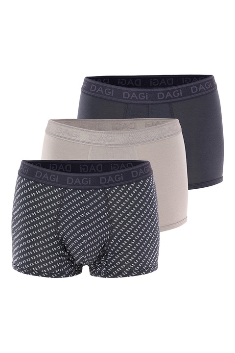 DAGI, Set de boxeri din amestec de bumbac cu banda logo in talie - 3 perechi, Gri antracit