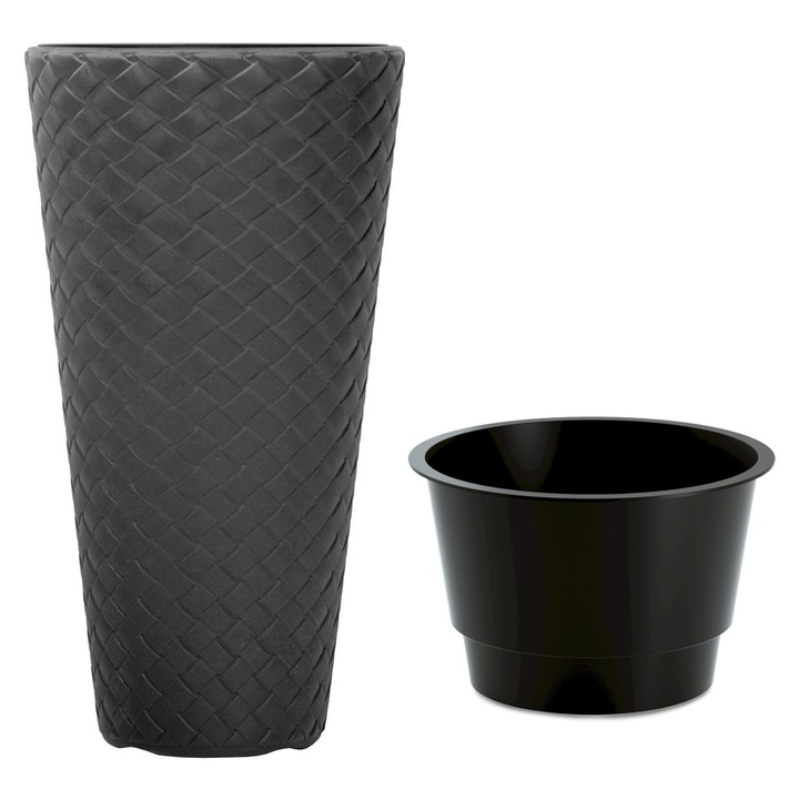 Ghiveci plecionat Slim DPMT300 cu inlocuitor, antracit, 30x55cm, 23l