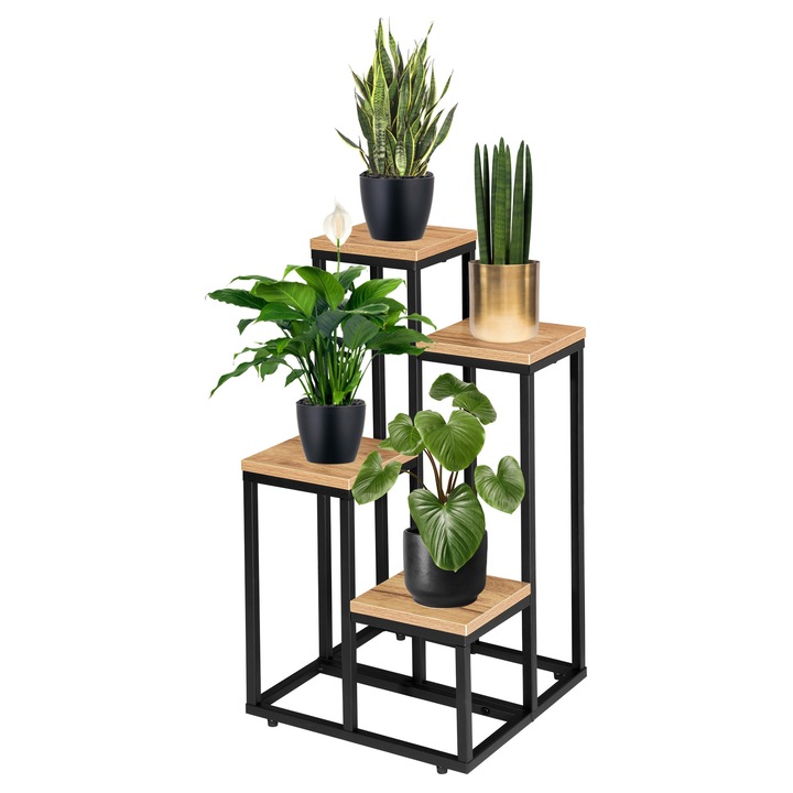 Suport pentru plante LoftInspired, negru, 68x34x34cm, 4 etaje, design minimalist