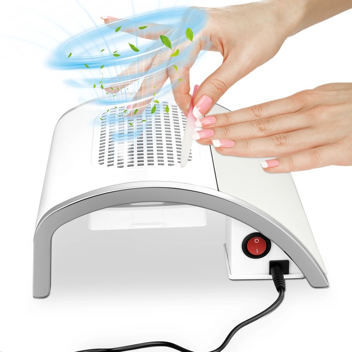 Aparat pentru manichiura-pedichiura, aspirator de unghii, 80W, design ergonomic, alb