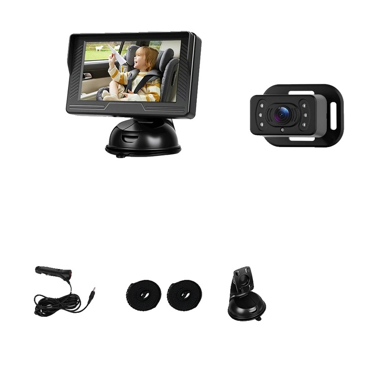 Monitor video pentru bebelusi, noapte cu viziune, unghi larg, 4.3 inch, montare pe tetiera