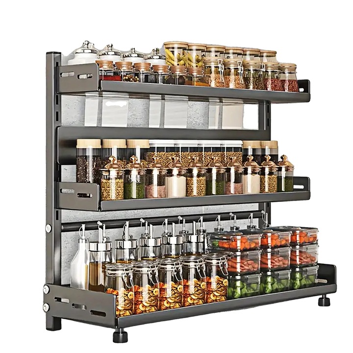 Racitor condimente, 3 niveluri, otel inoxidabil, gri