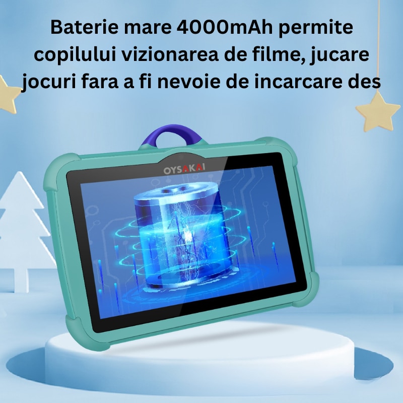 Tabletă educativă C81, 7 inch IPS, Android, procesor Octa-Core, 16GB, anti-cadere, set cu 3 jucării cadou
