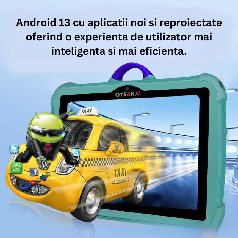 Tabletă educativă C81, 7 inch IPS, Android, procesor Octa-Core, 16GB, anti-cadere, set cu 3 jucării cadou