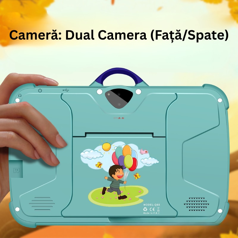 Tabletă educativă C81, 7 inch IPS, Android, procesor Octa-Core, 16GB, anti-cadere, set cu 3 jucării cadou