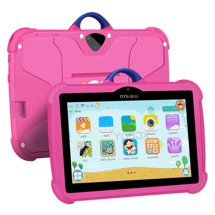 Tabletă educativă C81, 7 inch IPS, Android, procesor Octa-Core, 16GB, anti-cadere, set cu 3 jucării cadou