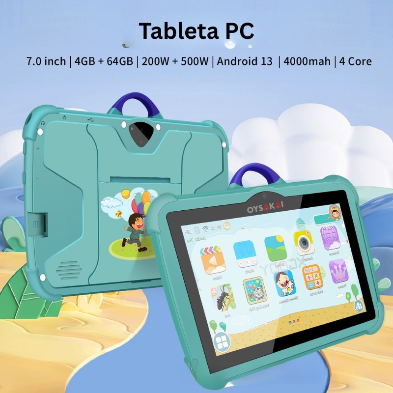 Tabletă educativă C81, 7 inch IPS, Android, procesor Octa-Core, 16GB, anti-cadere, set cu 3 jucării cadou