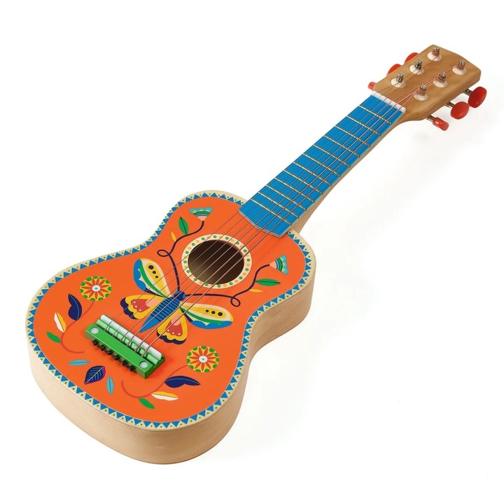 Instrument muzical Chitara din lemn cu 6 corzi, Djeco, 54 cm, +3 ani
