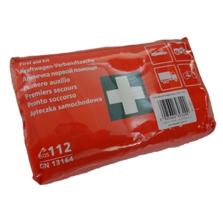 Apteczka de prim ajutor set, conform normei DIN 13164, articole de calitate, culoare portocalie, dimensiuni 30x45cm