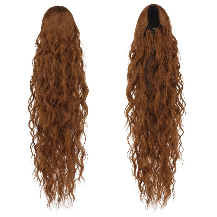 Extensie coada de cal impletita ondulata, 65 cm, culoare maro