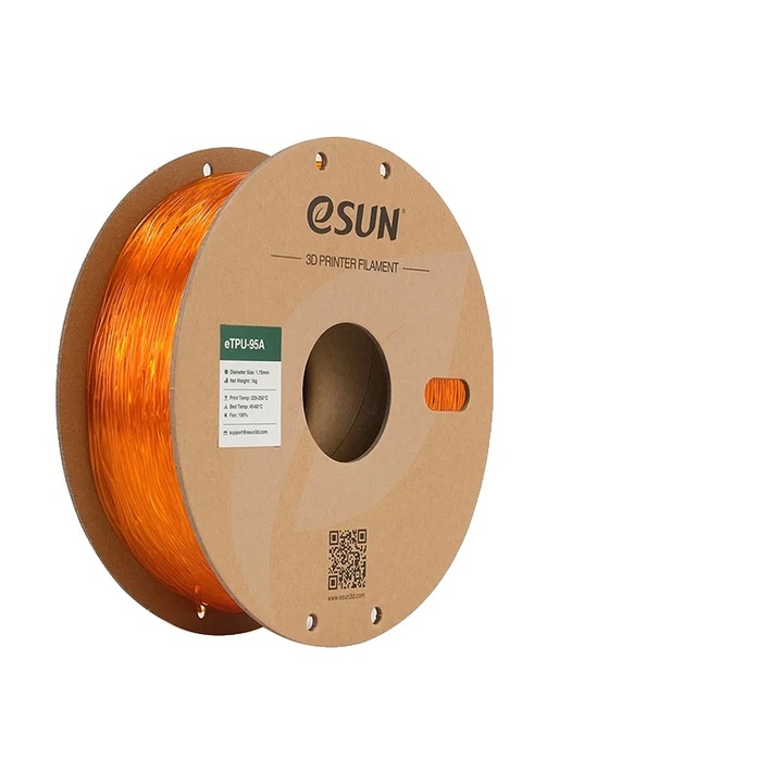 Filament TPU, rugalmas anyag, nagy szilárdságú, átlátszó narancssárga, 1.75mm