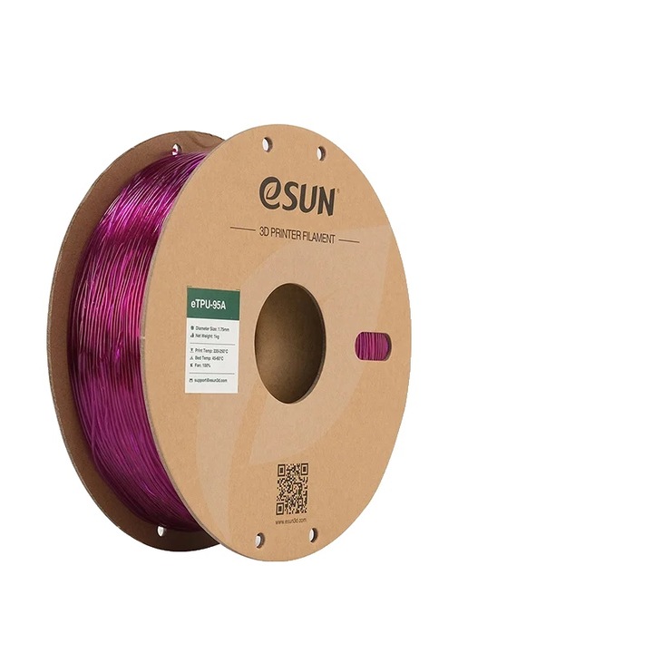 Filament TPU flexibil, 1.75mm, kopásálló, átlátszó lila