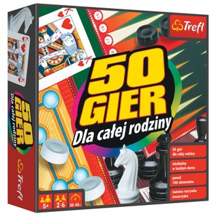 Set de jocuri de societate, Kalejdoskop 50 Gier, 50 variante, pentru 2-6 jucatori, 5 ani+, multicolor