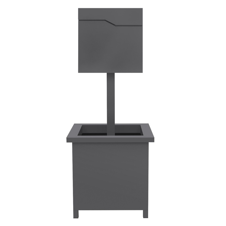 Set cutie postala exterioara ML-Design cu suport si jardiniera din metal in culoare antracit, compartiment pentru reviste si incuietoare, design modern, stalp rezistent la intemperii, include material de fixare si 2 chei