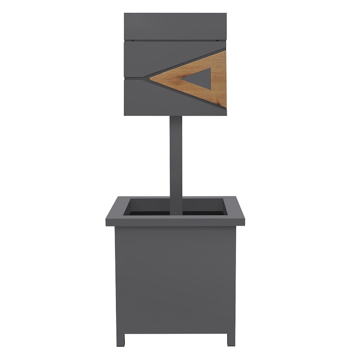 Set cutie postala exterioara ML-Design cu suport si jardiniera din metal antracit cu aspect de lemn, compartiment pentru reviste si chei, design modern, stalp rezistent la intemperii, include material de fixare si 2 chei