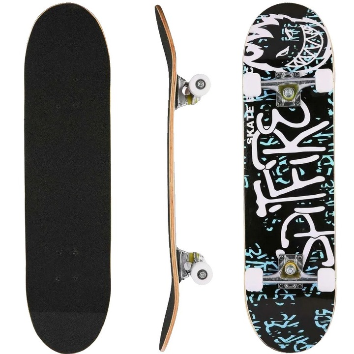 Skateboard din lemn de artar, capacitate de incarcare 250 kg, 80x21x14cm, roti de 53mm, suport din aluminiu