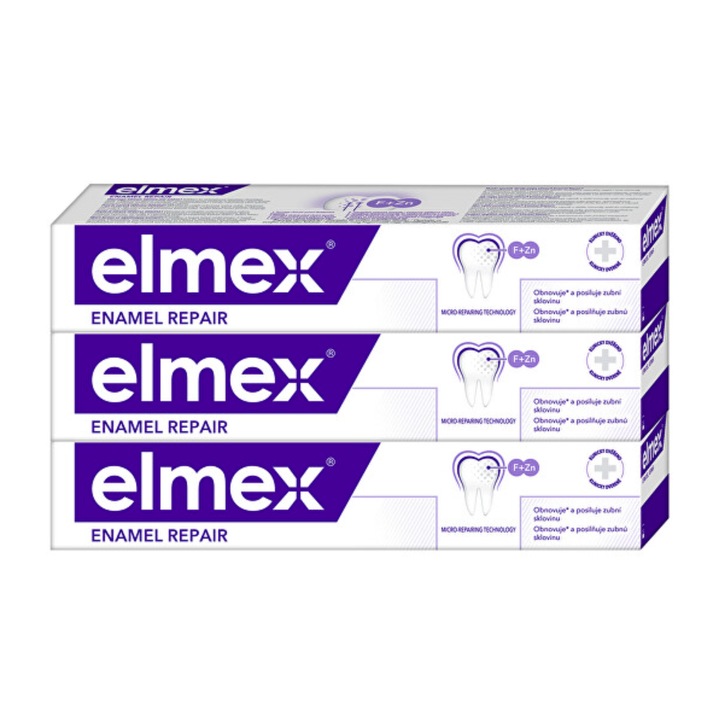 Комплект 3 x Паста за зъби Elmex Enamel Repair, 75 мл, реминерализация, защита, с флуор