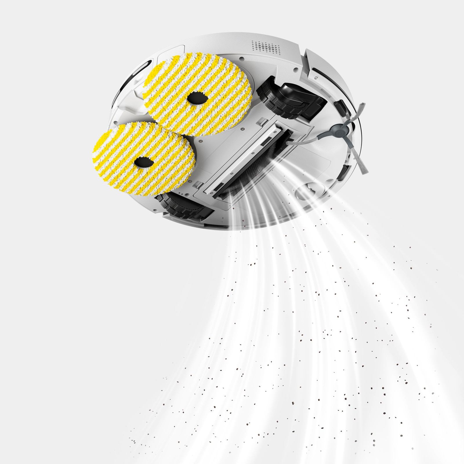 Robot de aspirare cu mop Karcher RVM 4 Comfort Extra,1.269-133.0 spalare cu role rotative, autonomie 130 min, max 15000 Pa, statie multifunctionala, navigatie LiDAR, sistem laser dublu, camera video, detecteaza si evita cu usurinta orice obstacol, alb