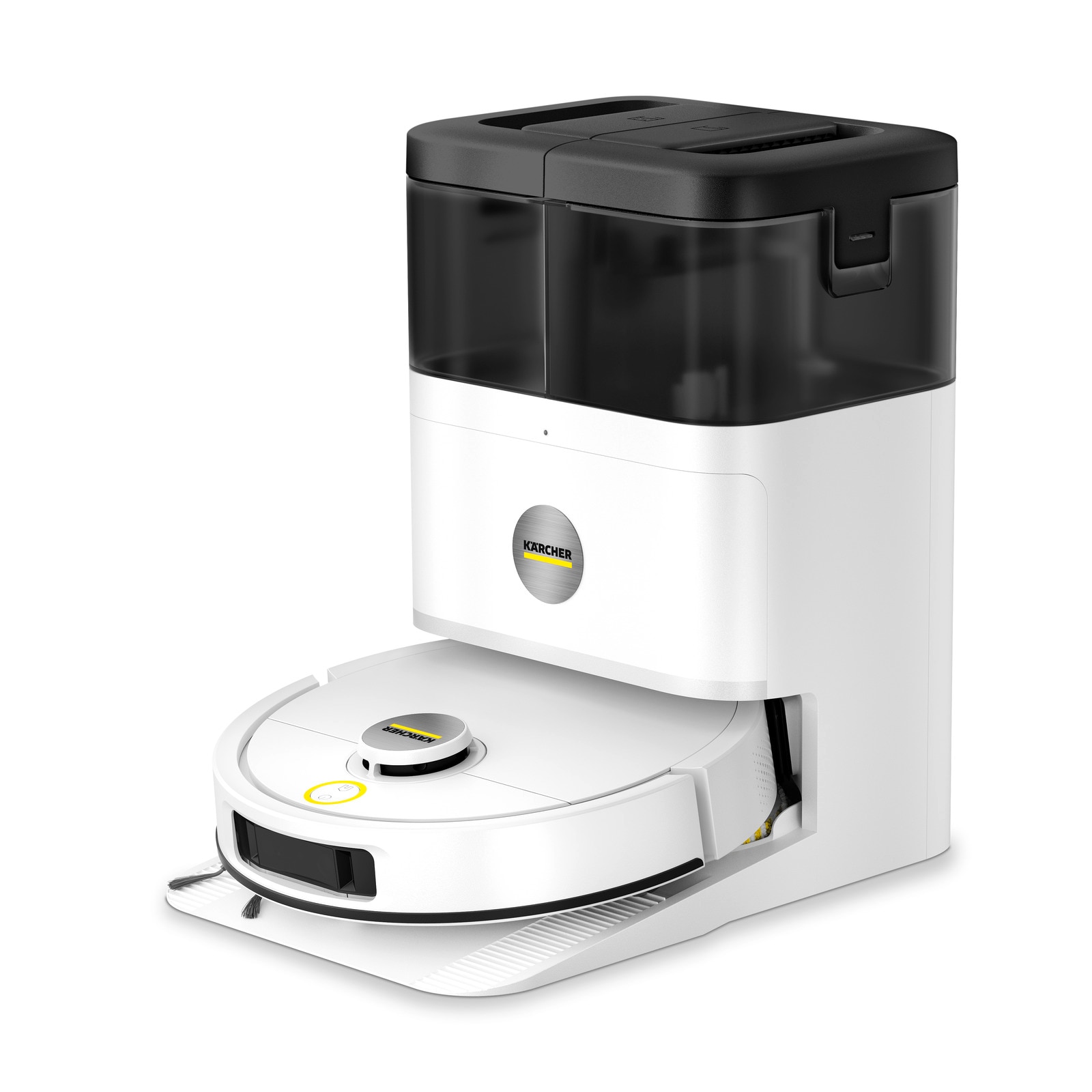 Robot de aspirare cu mop Karcher RVM 4 Comfort Extra,1.269-133.0 spalare cu role rotative, autonomie 130 min, max 15000 Pa, statie multifunctionala, navigatie LiDAR, sistem laser dublu, camera video, detecteaza si evita cu usurinta orice obstacol, alb