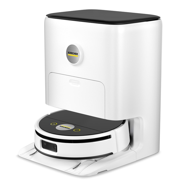 Робот прахосмукачка с моп Karcher, RVF 7 Comfort Extra 1.269-693.0, Автономност 150 мин, Макс. 13000 Pa, Сензор за килими и функция Auto Boost, Интелигентна LiDAR навигация, Камера и AI технология, Многофункционална станция, Бял
