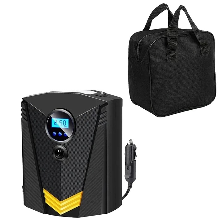 Compresor auto portabil, 12V, cu LED, timp de umflare 60 sec, 8x15.5x19.5cm